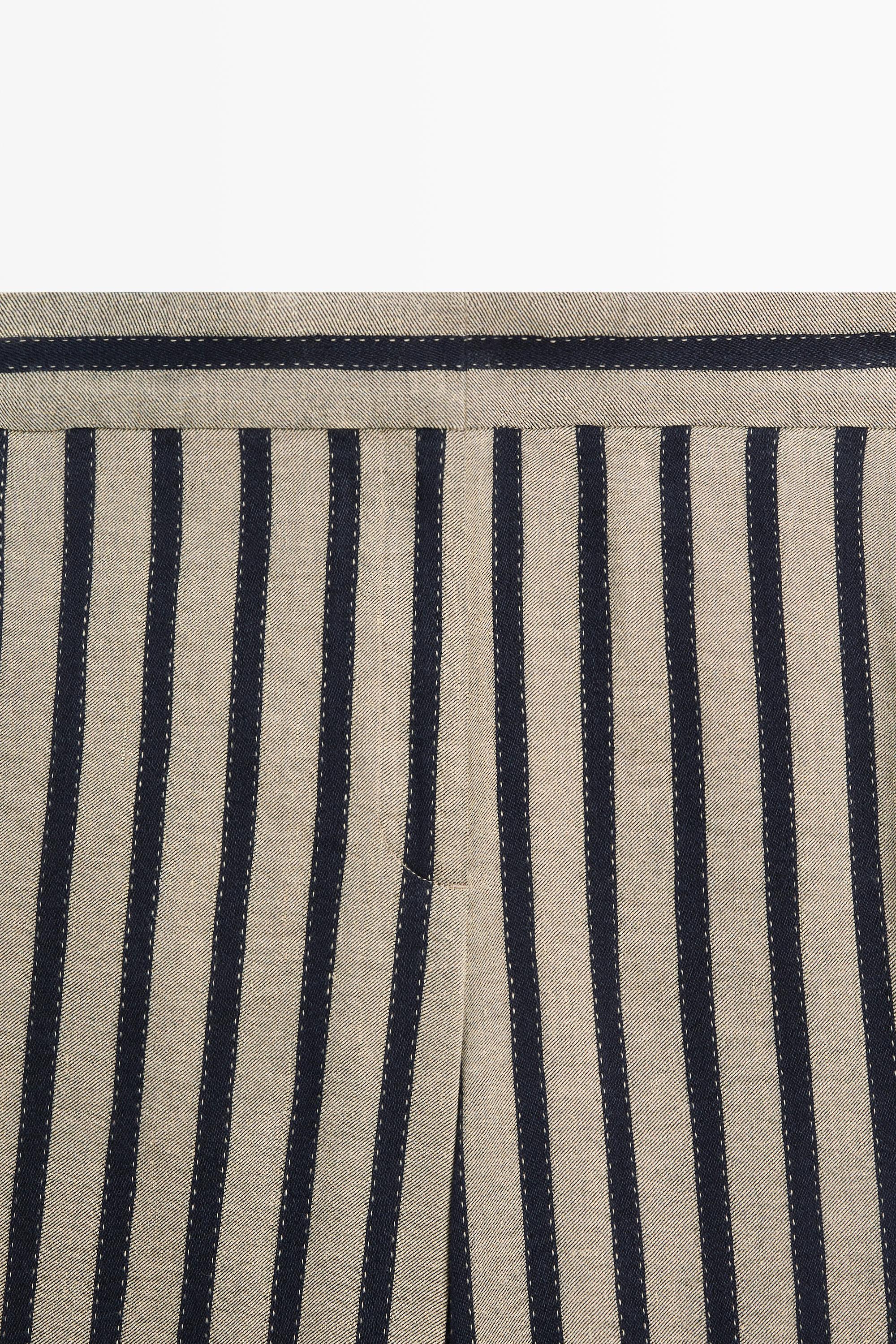Striped wide-leg linen blend pants
